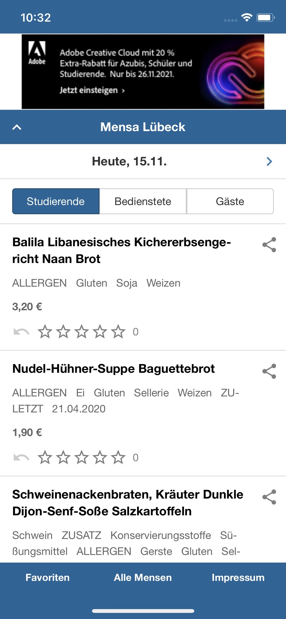 Adobe Mobile Werbekampagne Screenshot - Studicluster Referenz mit 380.000+ Impressions und 12.500+ Klicks